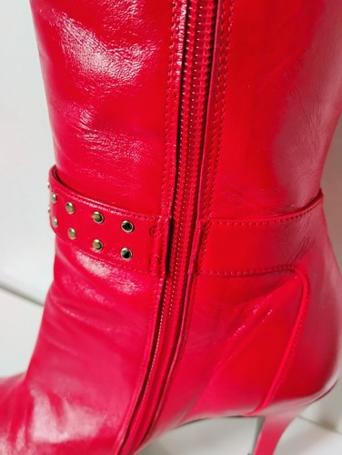 Coup D'etat Red Leather Pointed Toe High Heel Knee Boots 7 1/2 B Made in Spain - Picture 11 of 16