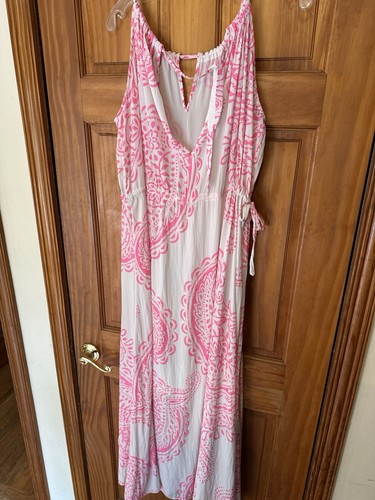 Calypso St Barth Small White Pink Maxi Hi Lo Dress Sleeveless Paisley Beach Boho - Picture 7 of 9
