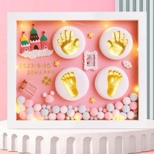 Handprint Footprint Photo frame DIY Commemorative Newborn Photo pink-tkzc