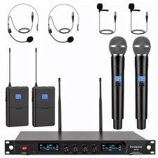 4-Channel Wireless Microphone System, Quad UHF Metal Cordless Mic, 2 Handheld...