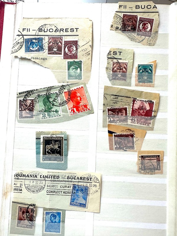 Romania 1930-5 Lot of Perfins on Fragments; Nice Cancellations