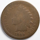 1869 Indian Head Penny Cent About Good/Good (AG/G)