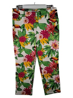 Escada Sport Damen Stoffhose Gr. 44 Blumenmuster Tukan Tropical