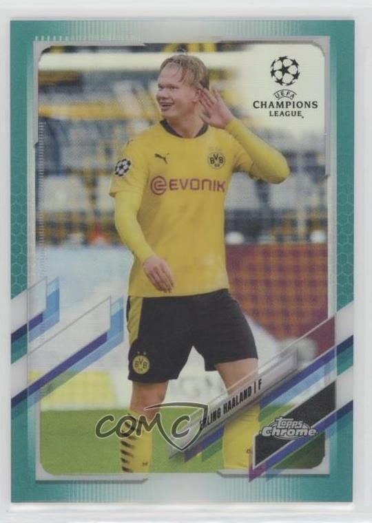 2020-21 Topps Chrome UCL Aqua Refractor 46/199 Erling Haaland #49 0g27