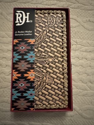 RED DIRT HAT CO TOOLED GENUINE LEATHER Jr RODEO WALLET Feathers 5.5  NWT NEW