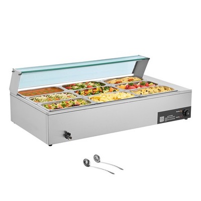 Uimoso Commercial Food Warmer with 9 Pans, 1500W Buffet Bain Marie and Glass Lid