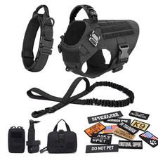 Military Large Dog Tactical Training Set - Harness, Collar, Leash, Bags, Patches