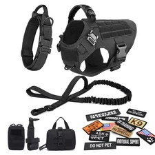 Military Large Dog Tactical Training Set - Harness, Collar, Leash, Bags, Patches