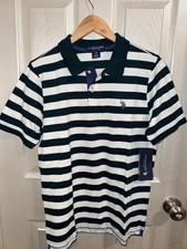 U.S. Polo Assn. Boys Short Sleeve Green  White Stripe Polo Shirt XXL 18 