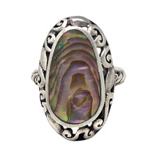 BOHO STERLING SILVER OVAL ABALONE SHELL STATEMENT SIZE 5.75 RING 8.2GR 1513