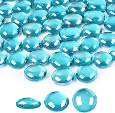 1 lb Blue Glass Marbles, Flat Vase Fillers, Decorative Glass Beads for Aquariums