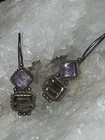 Vintage Sterling Silver Amethyst & Smoky Quartz Dangle Drop Earrings Marked 925 — photo 5