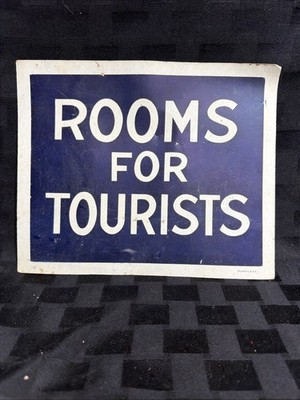 Vintage Cardboard  ROOMS FOR TOURISTS sign Used 1930 s-1960 s Window Sign