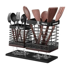 Extra Large Utensil Holder for Kitchen Counter, 7.2" + 5.2" Cooking Utensil 