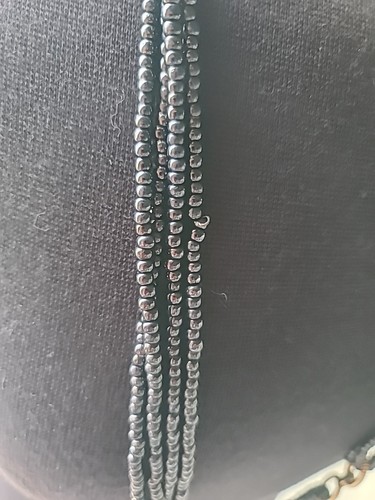 Vintage Dark Gray Blk Gold-Tone Link Beaded Necklace 36 in Fold Over Clasp - Picture 2 of 7