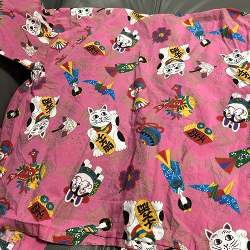 NIKKY Made In Hawaii Pink Girls M Kimono Shirt Top Japanese Manekineko Crane - Picture 9 of 12