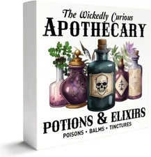 Witches Apothecary Decor Wooden Box Sign, Witchy Witchcraft Decoration White 