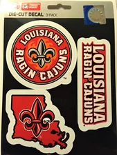 Louisiana Lafayette Ragin Cajuns Set of 3 Die Cut Decal Stickers State Outline