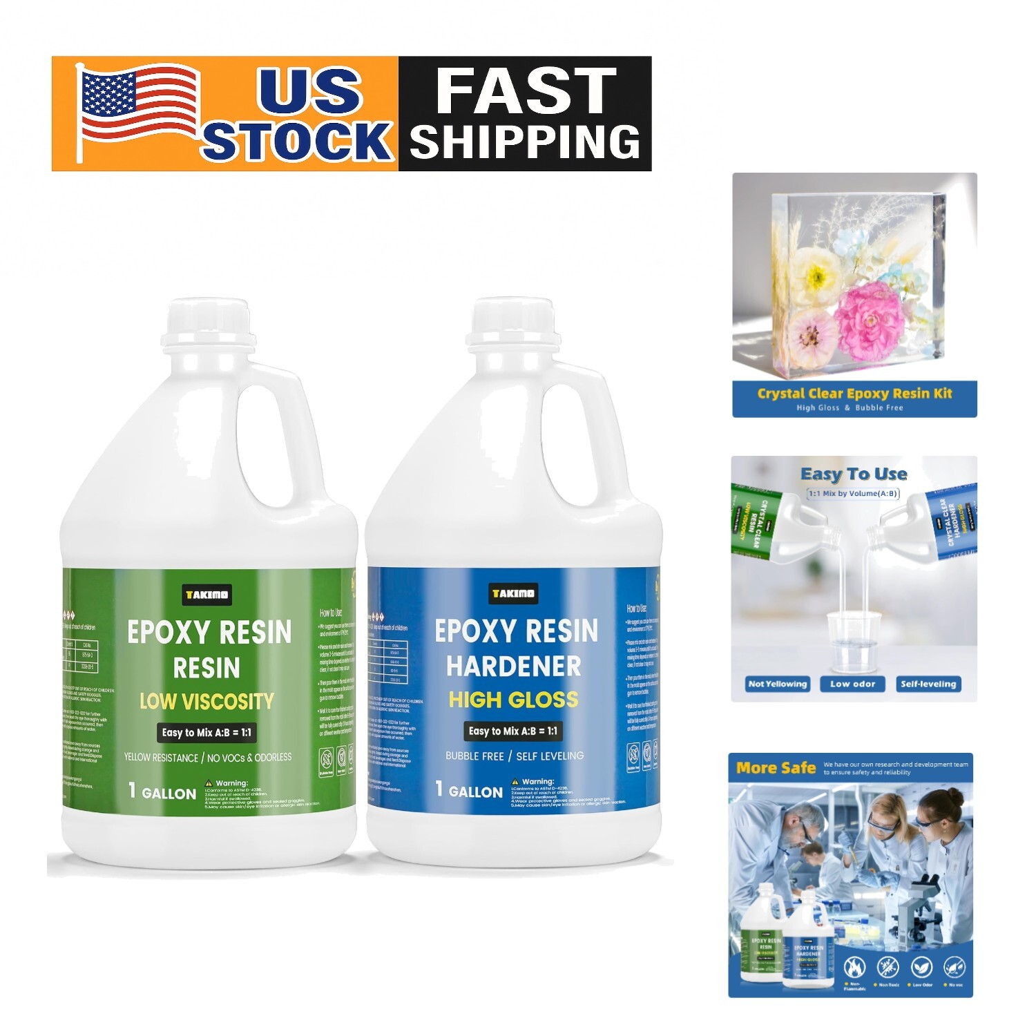 2 Gallon Odorless Self-Leveling Crystal Clear Epoxy Resin for Crafts