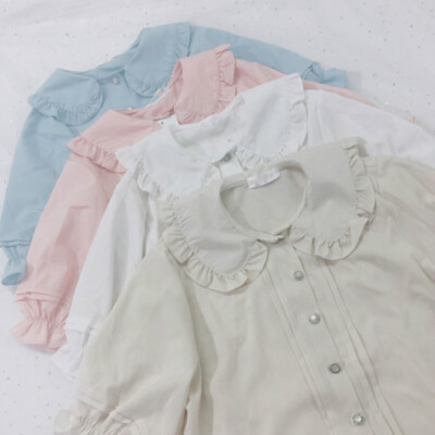 Dame, Mädchen Japanisch Lolita Hemd Bluse Top Einfarbig Knopf Kurzärmelig Kawaii