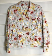 Coldwater Creek Pale Blue Pink Yellow Floral Print Cotton LS Jacket Size 12 EC 