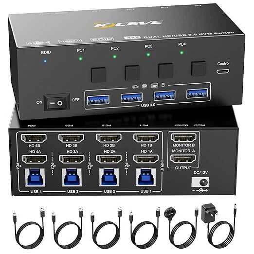 KVM Switch 4 Computer 2 Monitore, 8K@60Hz, 4K@144 Hz USB 3.0 HDMI KVM-Umsc - Bild 2 von 3