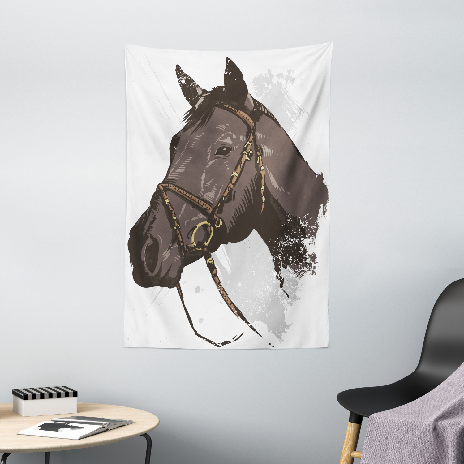 Equestrian Tapestry Wild Horse Portrait Print Wall Hanging Decor