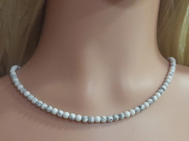 Natürliches Howlith glatt rund Edelstein Perlen beruhigend Frauen Halsband Ha... - Bild 3 von 4