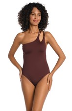 La Blanca Women's Island Strappy One Shoulder One Piece Swimsuit, Java Size 10
