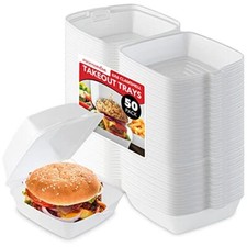 50 Pack 6x6 Inch Clamshell Take Out Disposable Food Containers with Lids