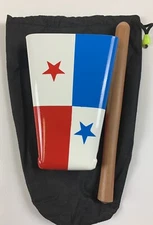 Hand Held Cowbell Painted With Colors Of Panama Flag With Pouch And Beater-Low P