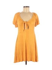 Love Fire Dress Womens Medium Yellow White Polka Dot Bow & Tie Mini