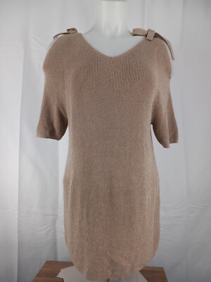 Chicos Womens Gold Glitter Knit Cold Shoulder Shortsleeve Sweater Size 2(m)