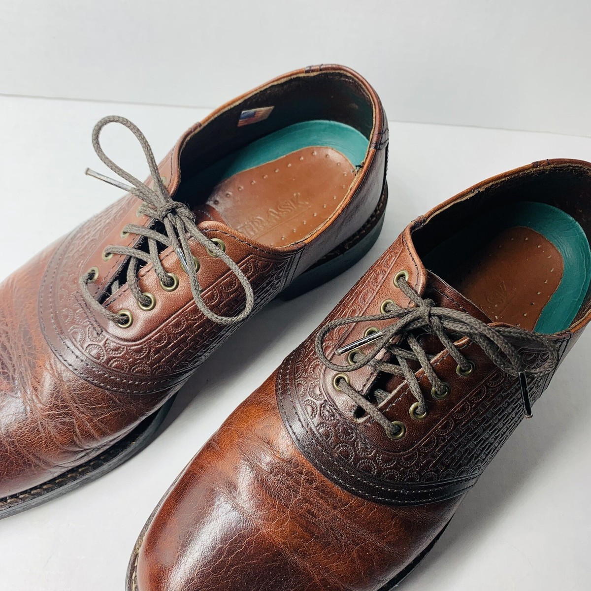 HS Trask 4065 Woven Saddle Plain Toe Leather Brown Oxford  display picture 2