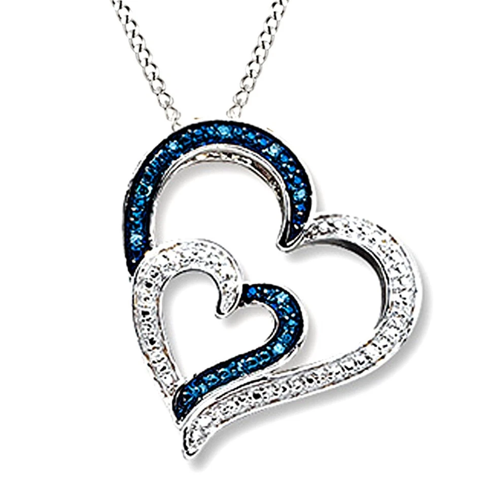 Ожерелье с голубыми и белыми бриллиантами 1/20 карата сердце из чистого серебра на День святого Валентина - Изображение 3 из 4