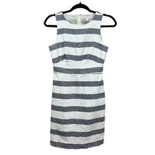 J. Crew Womens Sheath Dress Linen Blend Striped Basket Weave Gray Cream Sz 0*