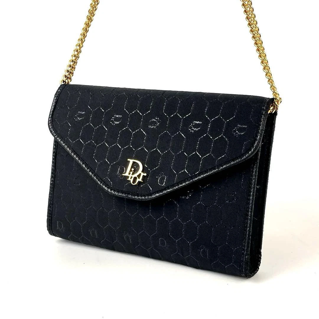 Sac bandoulière Christian Dior 2 voies cuir toile noir chaîne trotteur