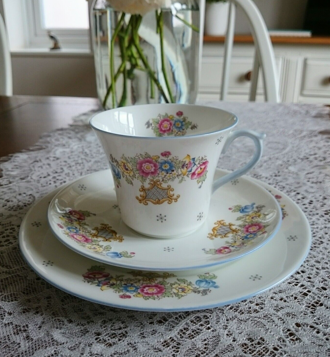 Rare Shelley Sheraton Blue 2323 Tea Trio Dorothy Shape Cup, Saucer
