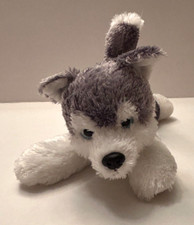 Aurora Husky Dog Wolf Plush Stuffed Animal Toy 12" Gray White Realistic Blue Eye