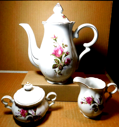 Fine China of Japan~Moss Rose Demitasse Tea Set Vintage (5) Five Piece Set 1940s - Picture 4 of 12