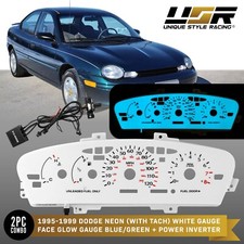 Bluegreen Glow Gauge White Overlay For 95-99 Dodge Neon Tach Instrument Cluster