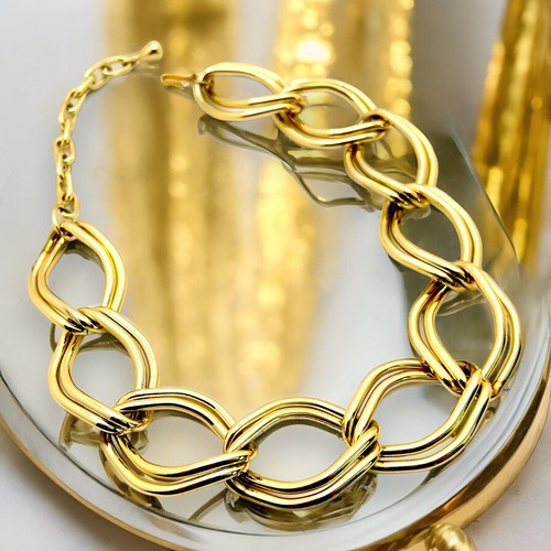 Chunky Gold Tone Chain Necklace Vintage 80s Bold Statement Double Link 18", $26.24 - Photo 4
