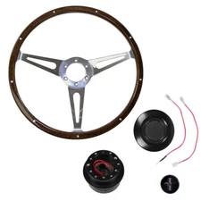 CJ Classics Steering Wheel Kit Wood Grain 15” 6-Bolt Black Running Horse Logo...
