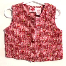 Authentic Kids Smocked Plaid Cherry Print Sleeveless Vest Top Size Medium 5/6
