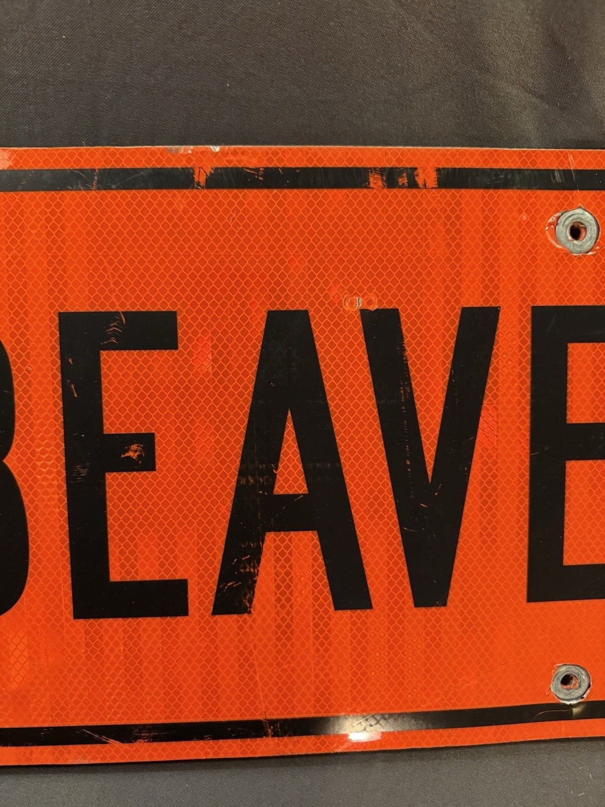 Fun Vintage BEAVER ST Orange Reflective Municipal Construction Street Sign 