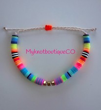 Waterproof Adjustable Beaded Bracelet, Beach, Stackable, Heishi Beads Summer