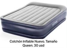 Intex Queen Inflatable Air Bed Mattress, Firm, Gray/Blue, Adults, Solid