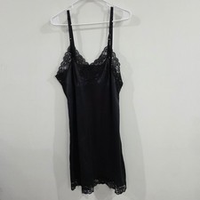 Vintage Lorraine Babydoll Womens Slip Dress Medium Black Lace Coquette Satin