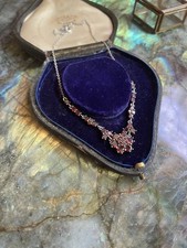 Victorian Court Style Solid 925 Sterling Silver Vermeil Garnet Necklace