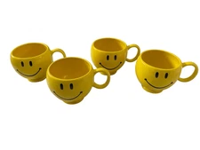 Set Of 4 Teleflora Smiley Face Mugs Planters Ice Cream Bowl Dishes Home Decor